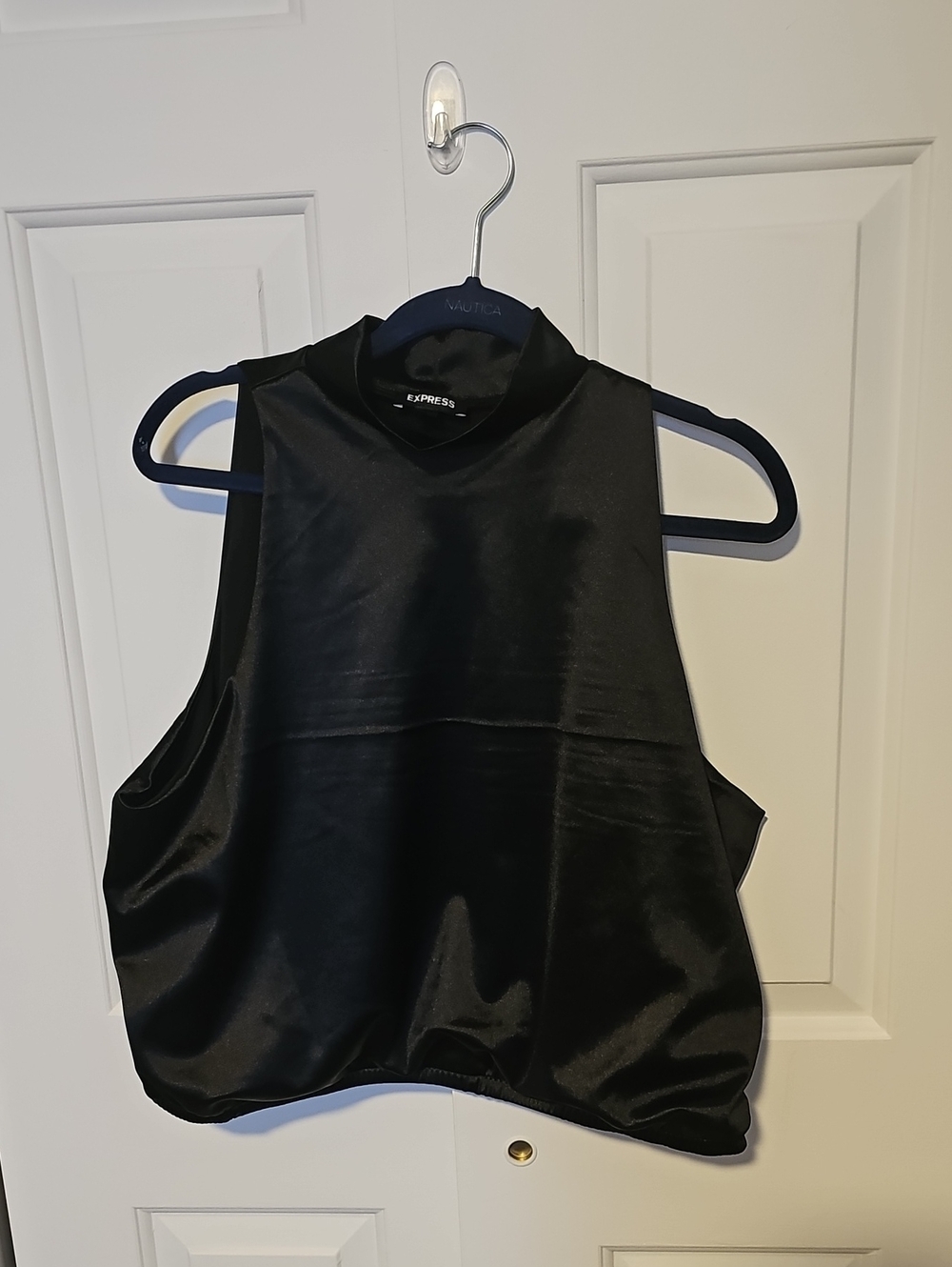 Express Black Satin Mock Neck Bubble Hem Top